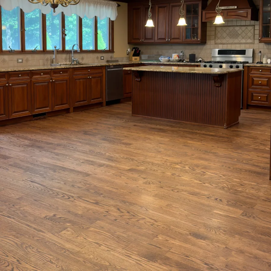 Kitchen with newly installed hardwood floors