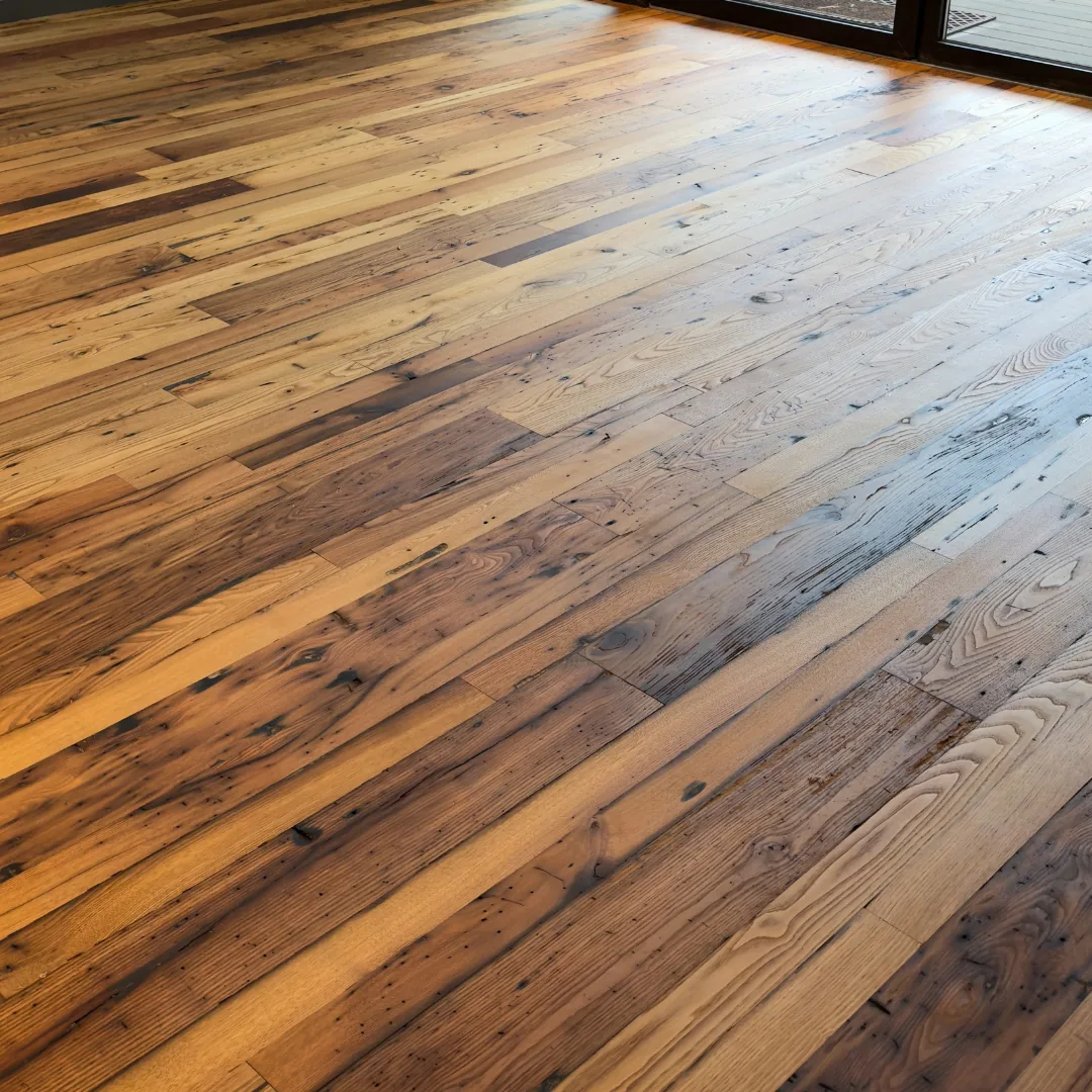 Beautiful wood floor with varying plank colors.