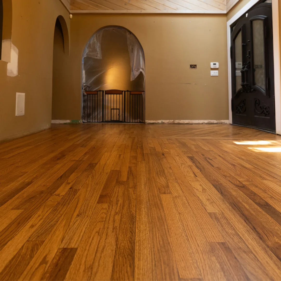 Newly installed hardwood floors in a home