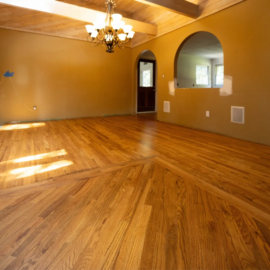 Refinished hardwood floor with decorative border