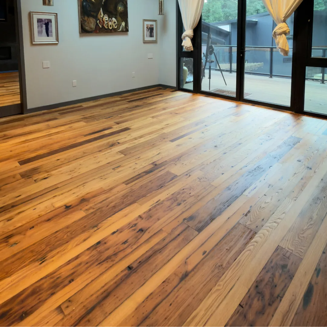 Newly installed hardwood floor in bright room