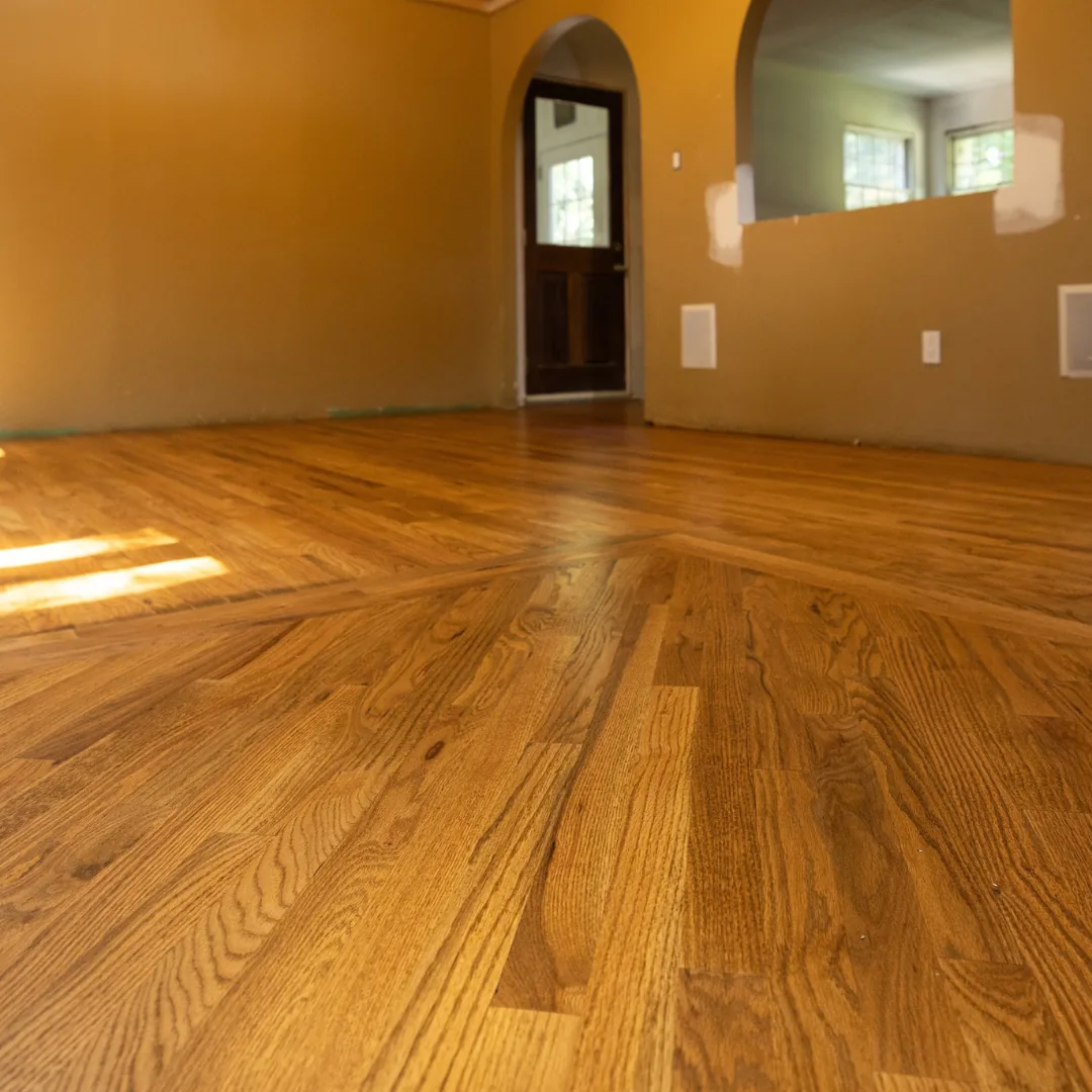 Newly installed hardwood floor with unique pattern